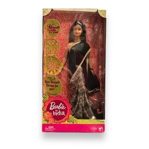NIB Rare Collector’s 2015 Mattel Barbie in India Black Saree Sari Made in India